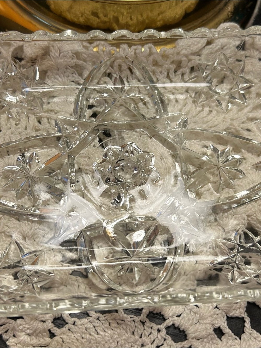 Pressed Glass Vanity Tray - Clear Starburst Pattern